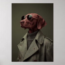 Sophisticated Vizsla in Trench Coat – Elegant Poster