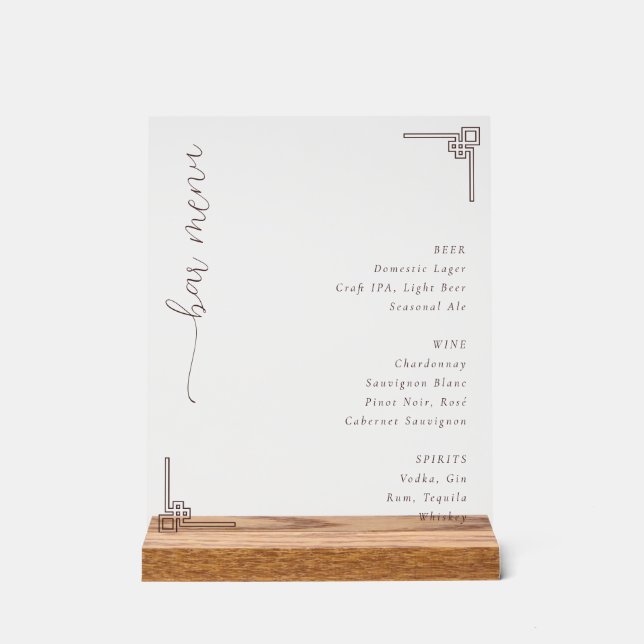 Sophisticated White Bar Menu (Recto)