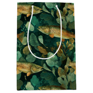 Sophisticierte Braune Forelle Grüne Fische Aquarel Mittlere Geschenktüte