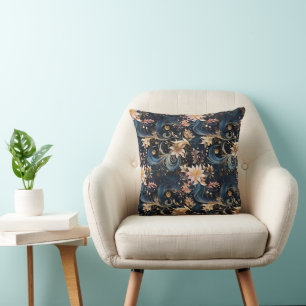 Sophisticierte goldene Blumen auf Marineblau Kissen