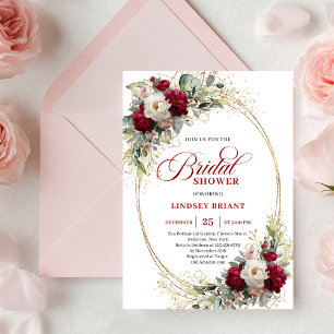 Sophisticiertes Burgunder-Rosa-Blumen-Gold-Duschge Einladung