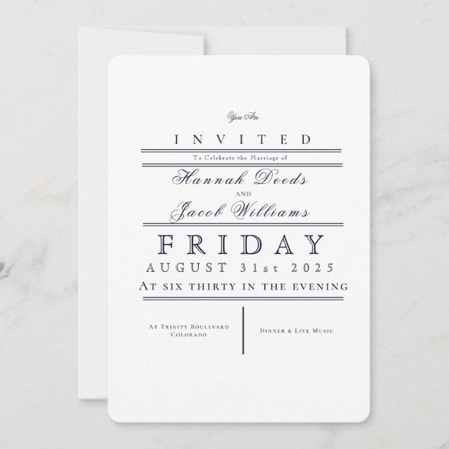 Sophistiqué Blue Vintage Wedding Invitation (Devant)