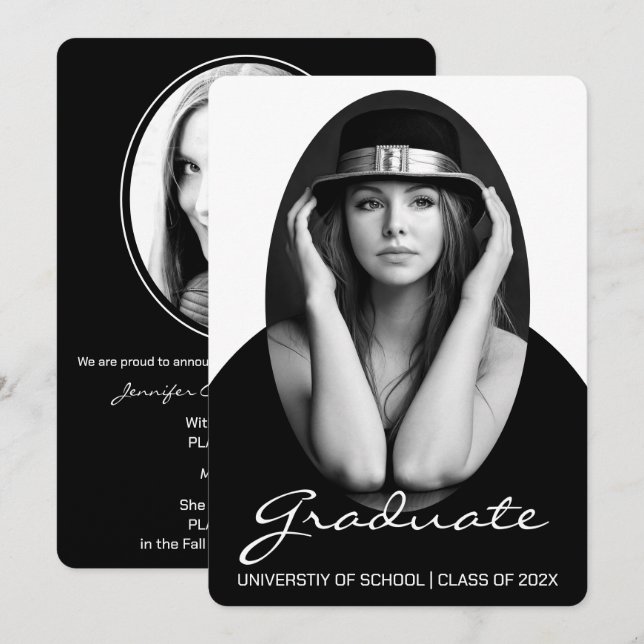 Sophistiqué Simple Photo Graduation Invitation (Devant / Derrière)