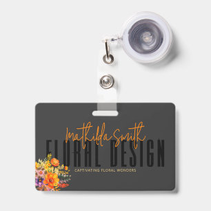 Sophistisches florales Design schwarze orangefarbe Ausweis