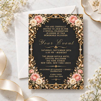Sophistizierte Florale Goldene Akzent-Party-Einlad Einladung