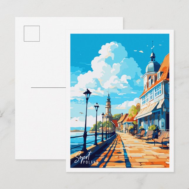 Sopot Poland Vintage Reise Illustration Postkarte (Vorne/Hinten)