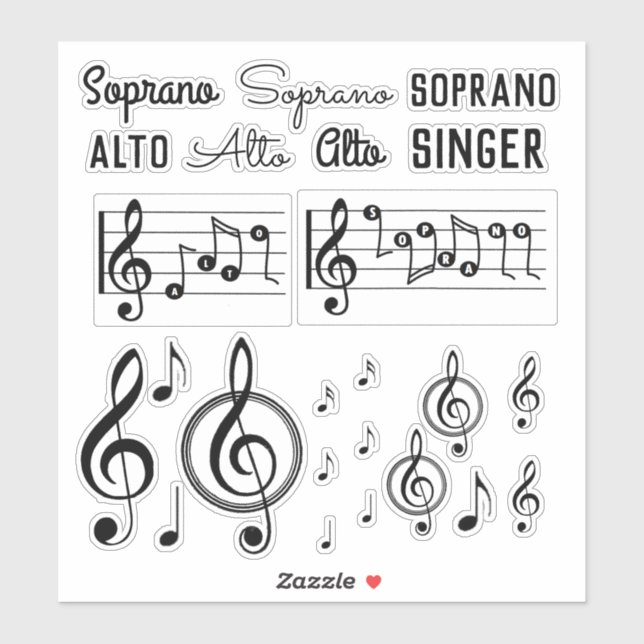 Soprano Alto Singer Music Note Sticker Clef Treble (Feuille)