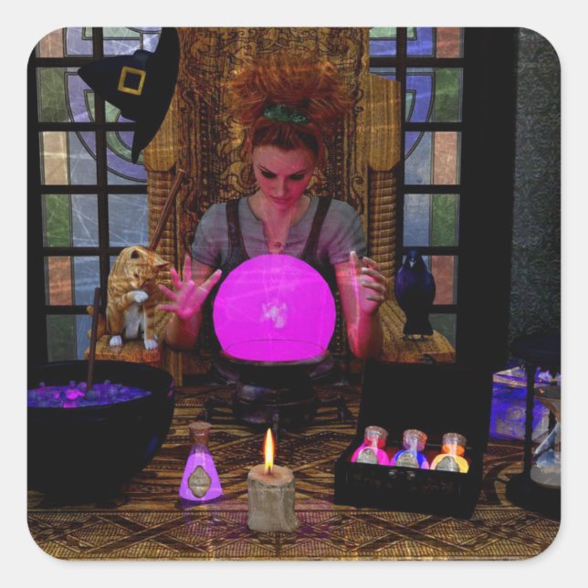 Sorcière avec les autocollants magiques de boule (Devant)
