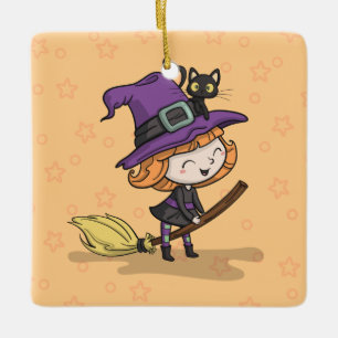 Sorcière de Halloween et ornement mignons du chat
