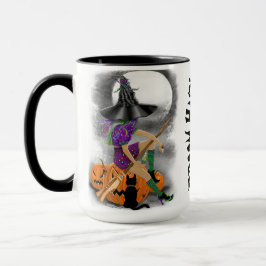 Sorcière d'Halloween avec Mug de chat noir