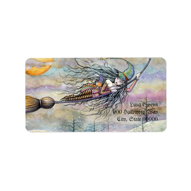 Sorcière d'Halloween en Étiquettes de adresse de v (Devant)