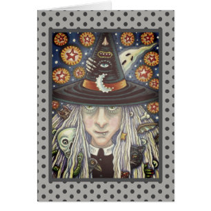 SORCIÈRE EFFRAYANTE, MAUVAIS ŒIL, CARTE DE VOEUX G