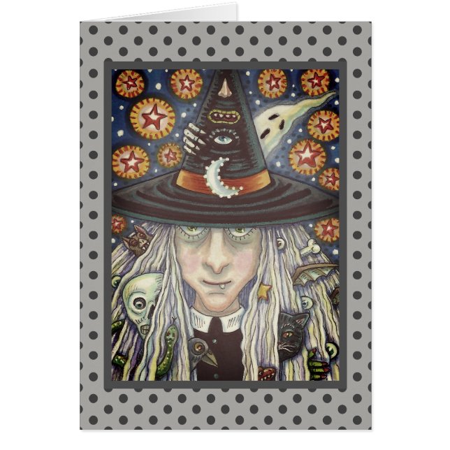SORCIÈRE EFFRAYANTE, MAUVAIS ŒIL, CARTE DE VOEUX G (Devant)