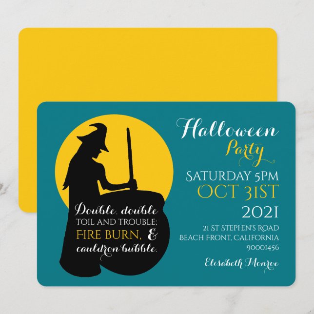 Sorcière et Lune Magic Spell Party Invitation (Devant / Derrière)