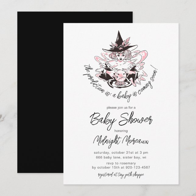Sorcière Halloween Baby shower Invitation (Devant / Derrière)