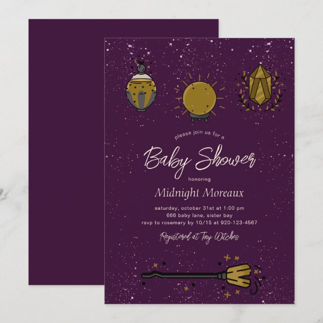 Sorcière Halloween Baby shower Invitation (Devant / Derrière)