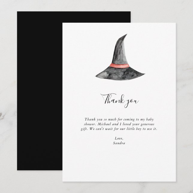 Sorcière Halloween Baby shower Merci minimal (Devant / Derrière)