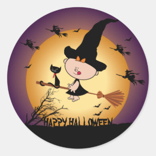 Sorcière Halloween sur Sticker Broomstick