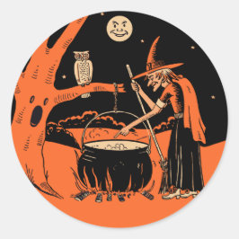 Sorcière Halloween vintage avec Stickers Cauldron