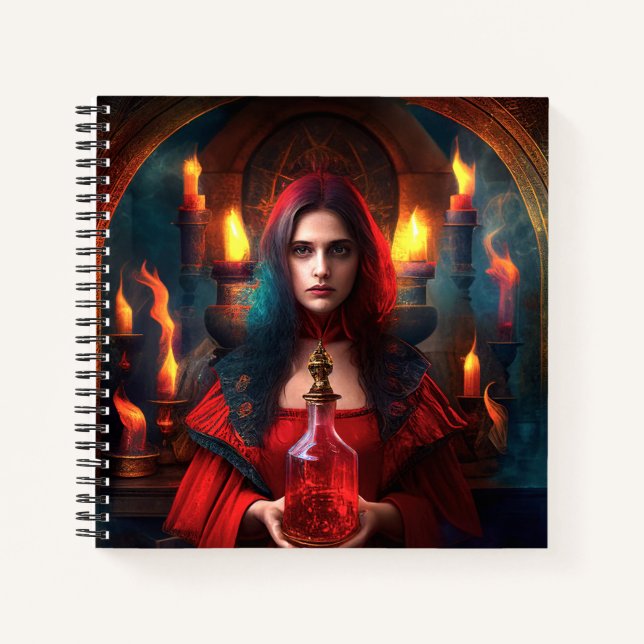Sorcière mystique écarlate Carnet spiral de 8,5 po (Devant)