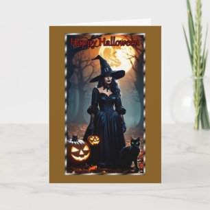 Sorcière noire, Carte Halloween Chat Noir