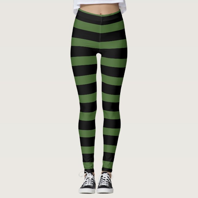 Sorcière rayée noire verte Halloween Legging (Devant)