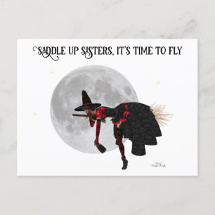 Sorcière Tipsy Sur Carte Postale Volant Broom