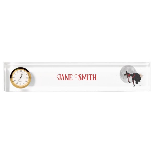 Sorcière Tipsy Sur Le Bureau Volant Plaque Nom De  (Devant)