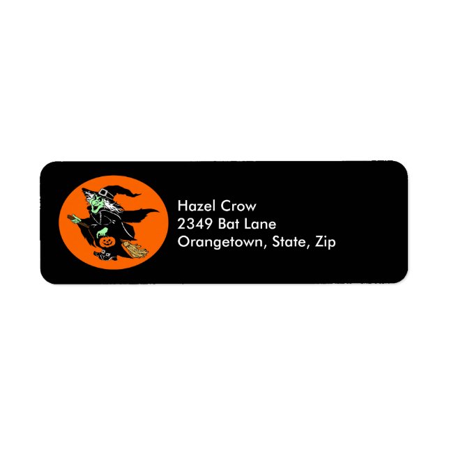 Sorcière volant Halloween Oval Cartoon Étiquettes  (Devant)