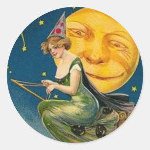 Sorcière Volant Past Moon - Sticker Halloween