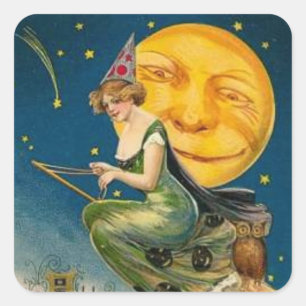Sorcière Volant Past Moon - Sticker Halloween