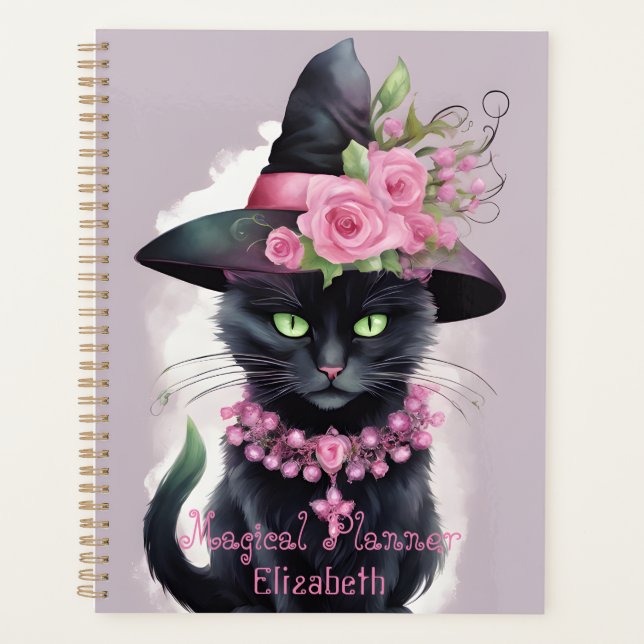 Sorcières Chat noir Fleur rose magique (Devant)