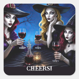 Sorcières d'Halloween et vin Autocollant mignon