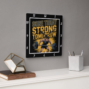 Sore Today Strong Tomorrow Barbell Quadratische Wanduhr