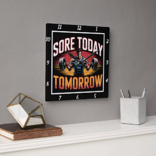 Sore Today Strong Tomorrow Barbell Quadratische Wanduhr