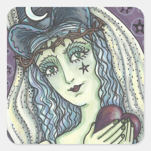 SORGE, GOTH WITCH HERZSTÜCK QUADRATISCHER AUFKLEBER (Vorderseite)