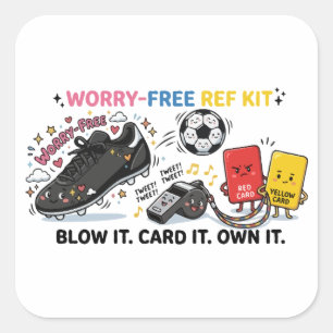 Sorgenfreies Ref-Kit – Lustiger Kawaii-Fußballschi Quadratischer Aufkleber