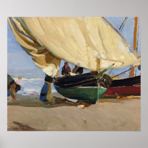 Sorolla - Fischermänner beim Bootwenden Valencia 1 Poster