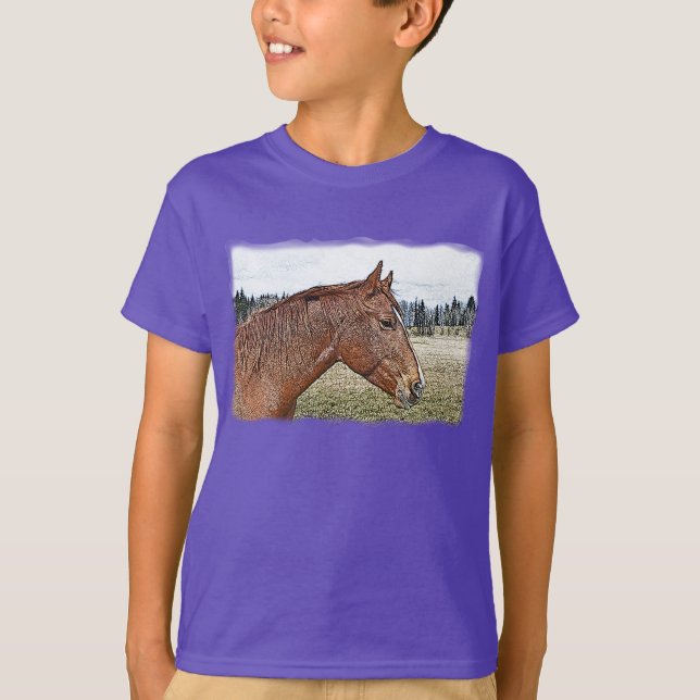Sorrel Pferde Portrait Equine Art Illustration T-Shirt (Vorderseite)
