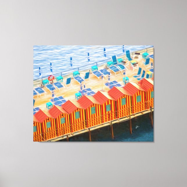 Sorrento Italien Blue Orange Beach Cabanas Grosses Leinwanddruck (Vorderseite)