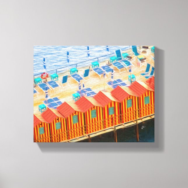 Sorrento Italien Blue Orange Beach Cabanas Leinwanddruck (Vorderseite)