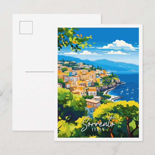 Sorrento Italien Vintage Illustration Postkarte (Vorne/Hinten)