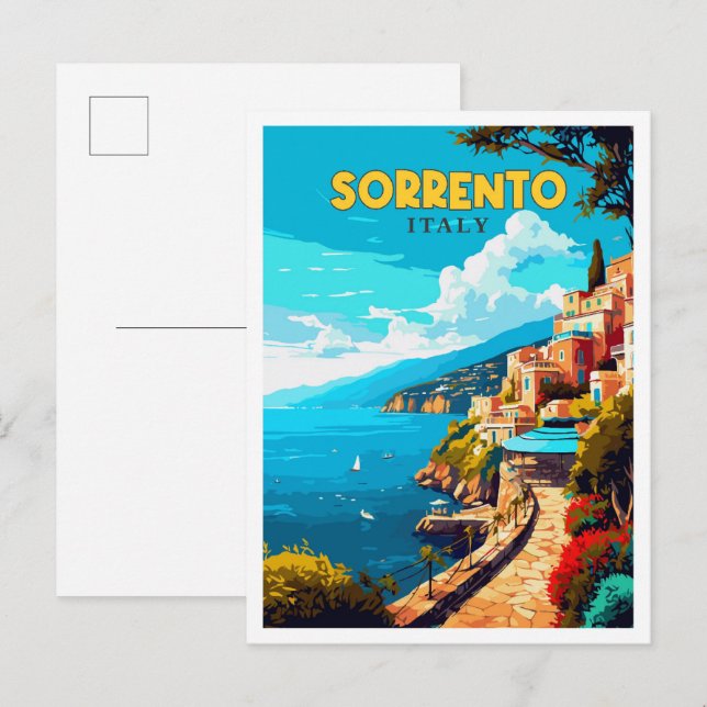 Sorrento Italien Vintage Illustration Postkarte (Vorne/Hinten)