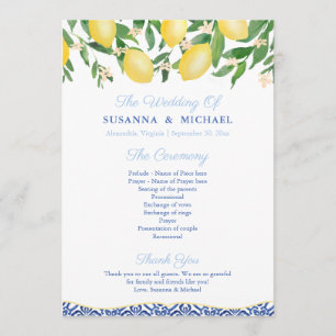 Sorrento Lemons Blue Italian Tiles Wedding Programm