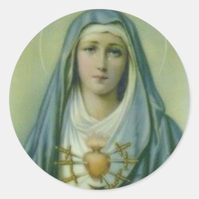 Sorrowful & unakulat Herz der Jungfrau Mary Runder Aufkleber (Vorderseite)