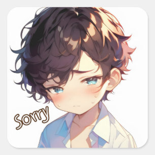 Sorry Anime Boy Sad Quadratischer Aufkleber