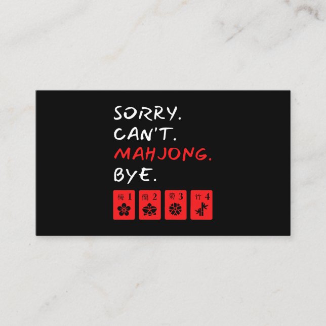 Sorry Cant Mahjong Bye Funny Player Visitenkarte (Vorderseite)