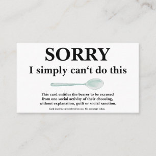 Sorry Card mit Spoon for Spoonies Visitenkarte