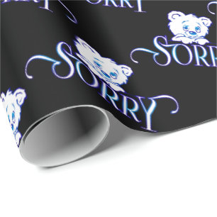 SORRY EYES BEAR AUF SCHWARZ GESCHENKPAPIER