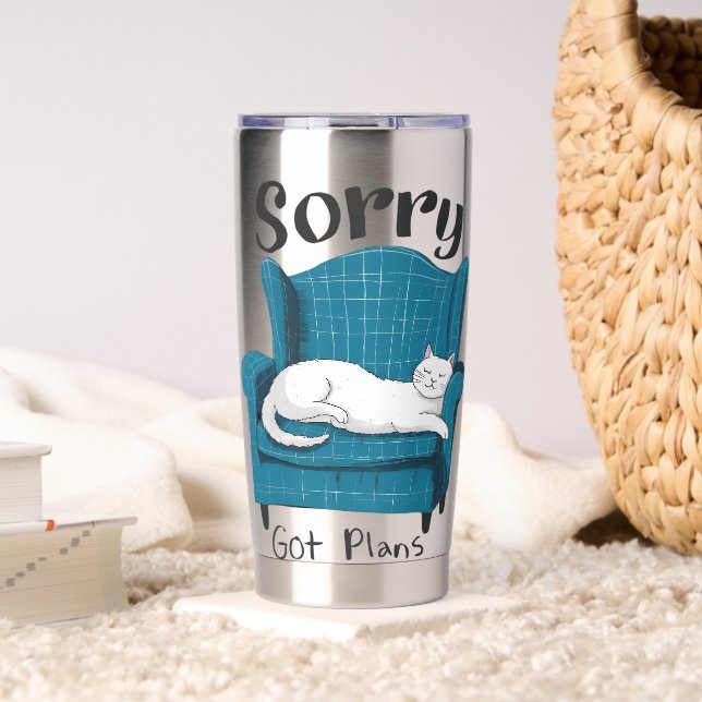 Sorry Got Plans Funny Cat Lover Gift  Thermobecher (Wohnzimmer (gedreht))